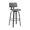 Armen Living Pico 26" Swivel Black Wood Counter Stool in Gray Faux Leather with Black Metal LCPIBABLKGRY26 - alternate 1